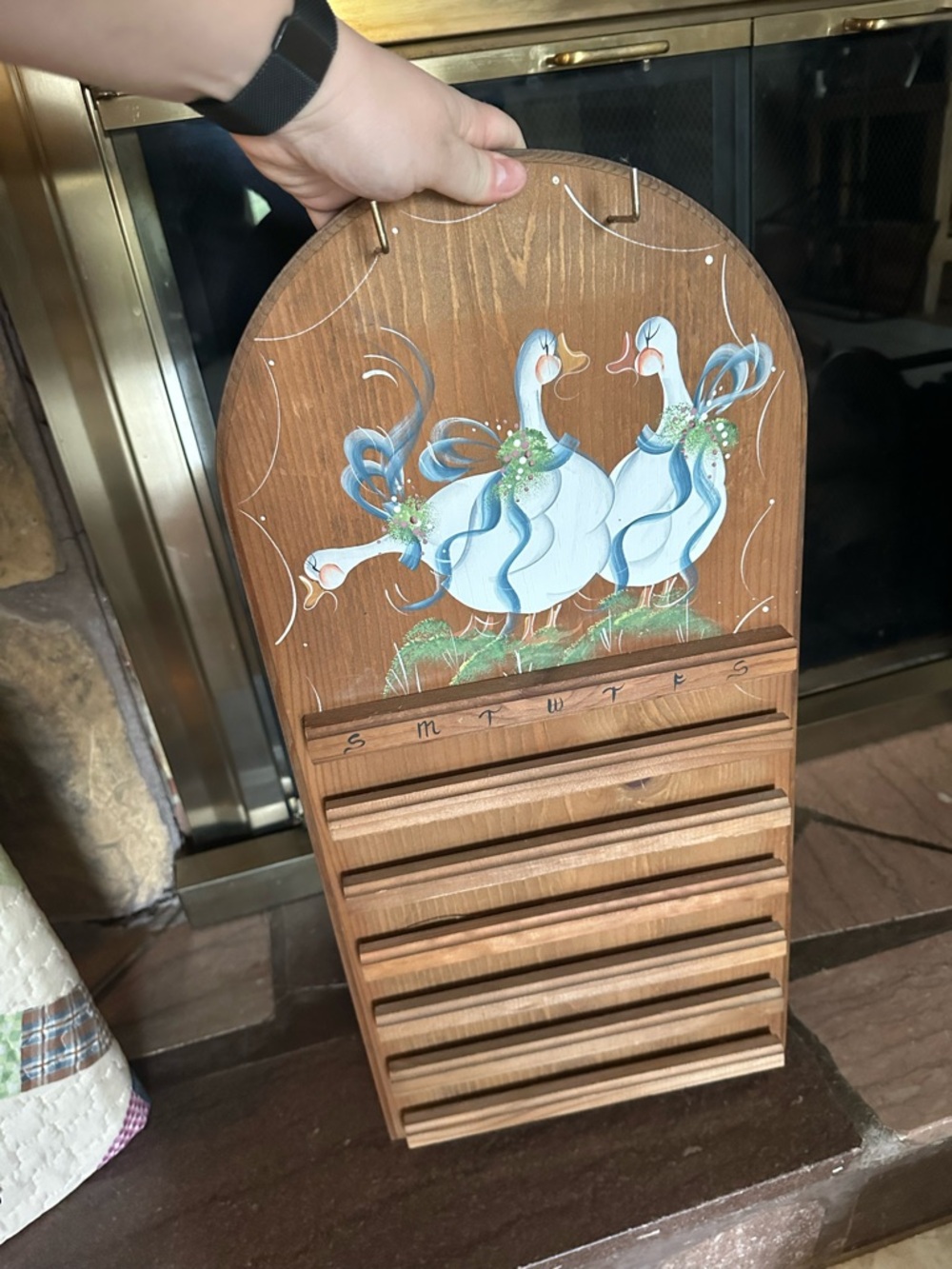 Vintage Hand-Painted Wooden Goose Calender